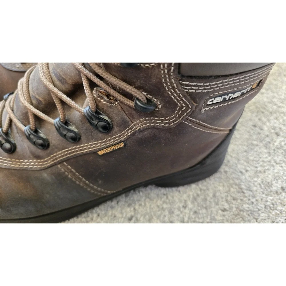 Carhartt Waterproof Work Boots Brown Leather Steel Toe Mens 11 EH Lace Up